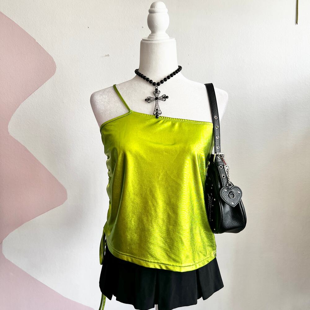 Green Metallic Rave Top,‎ Y2K, Cyber, Festival, Clubwear, Futuristic, Small